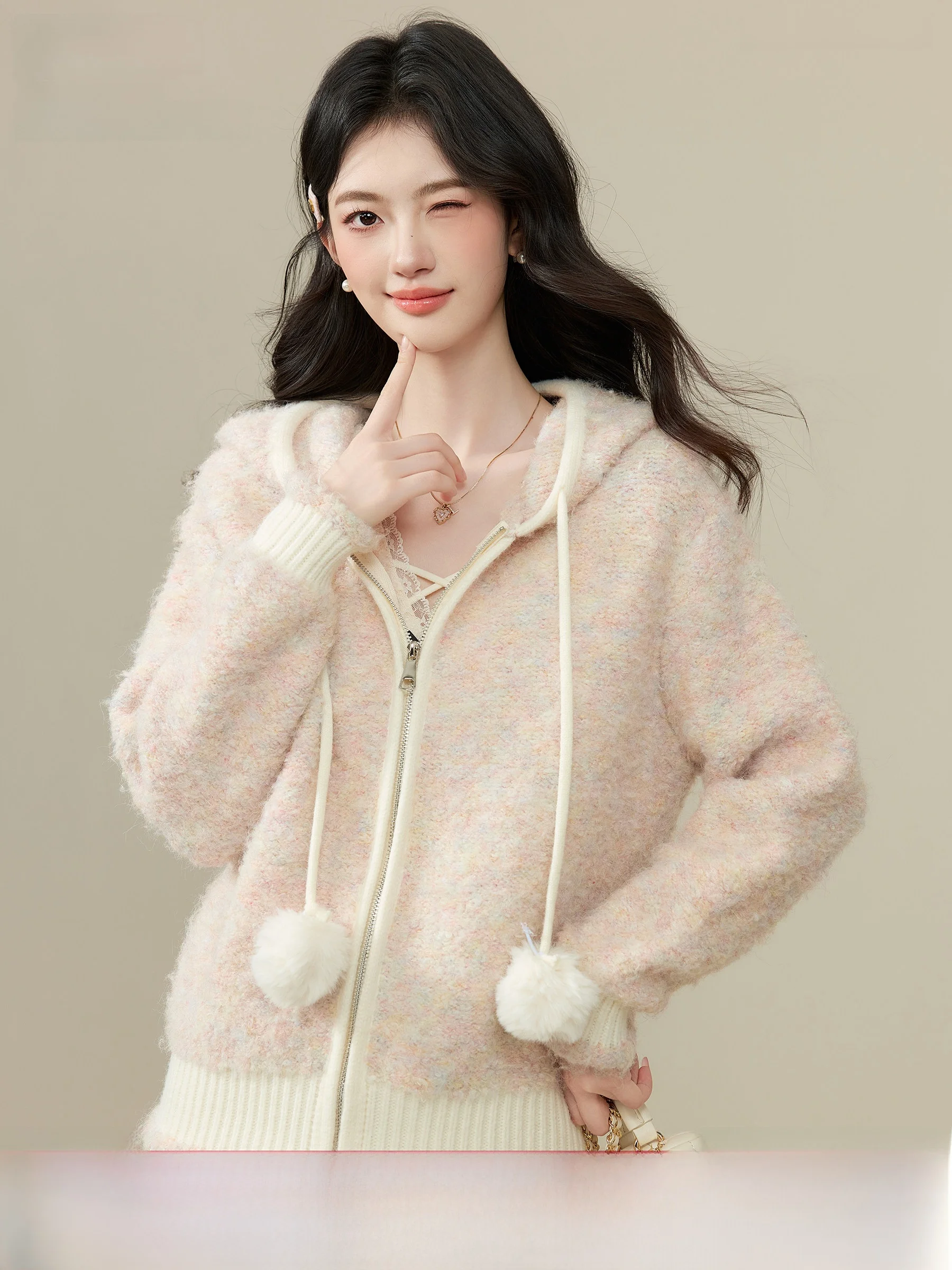 

Мягкий уютный вязаный свитер-шапка женский свободного кроя с длинными рукавами, на молнии, с дизайном шапки, теплый, комфортный, дышащий