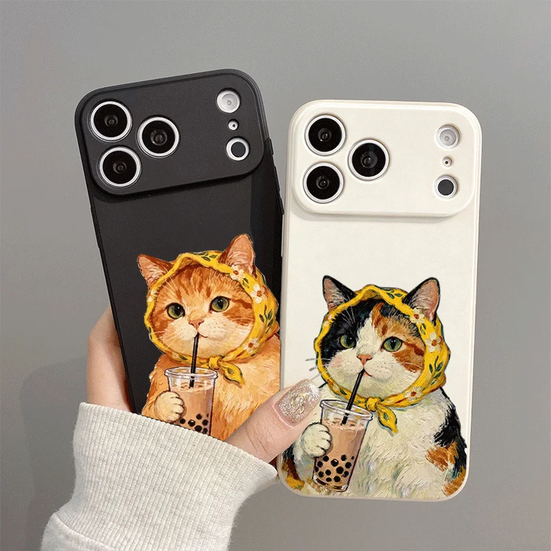 

Funny Cartoon Animal Cat Couple Printed Phone Case for iPhone 17 Pro Max 16 15 14 13 12 11 Mini X XR XS MAX 7 8 Plus Soft Cover