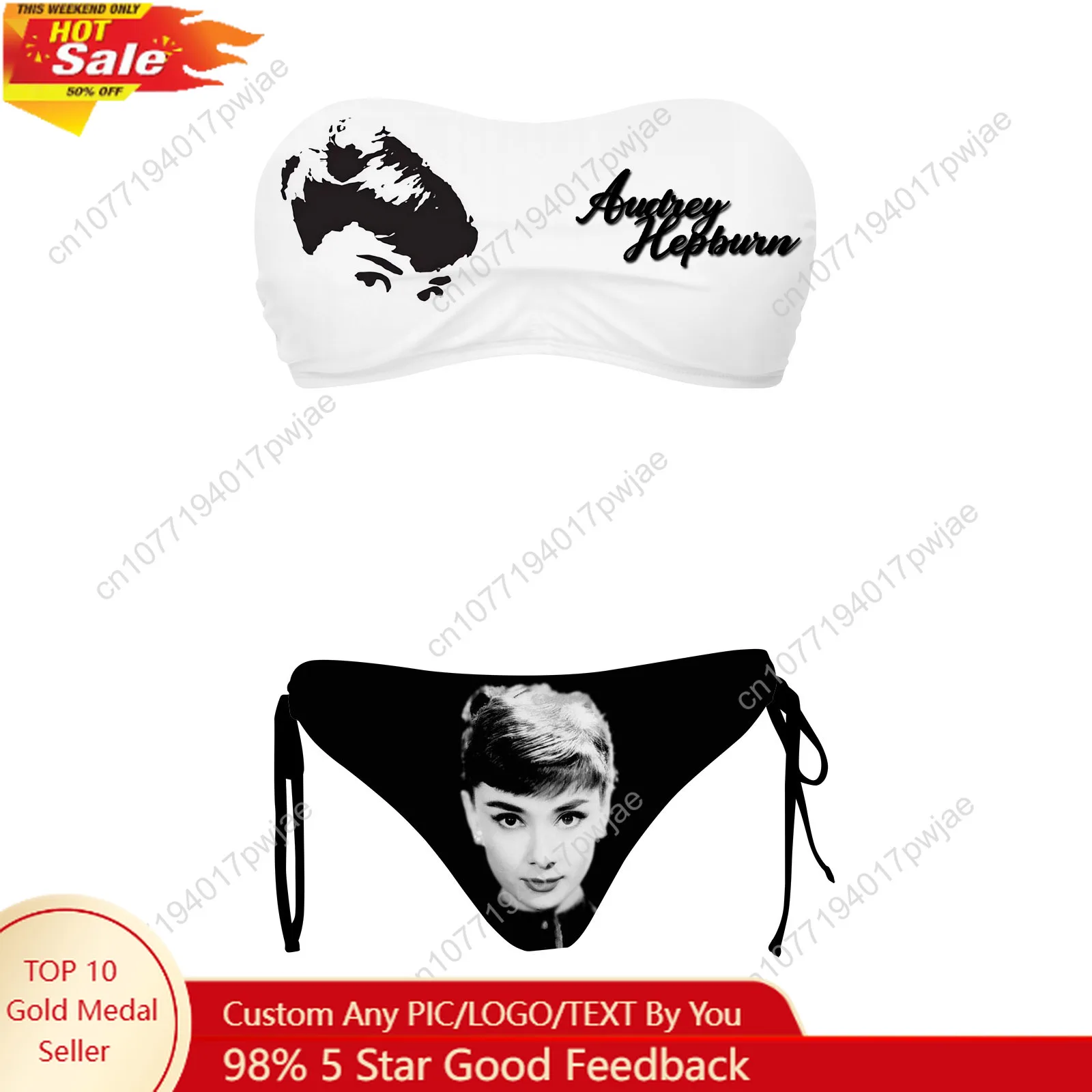 

Audrey Hepburn Custom Swimsuit Womens Drawstring Two Piece Set Bathing Suits Swimwear Pool Party Beach Bikini Beachwear