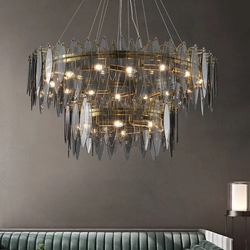 

Modern Luxury Lobby chandeliers E14 Bulb Copper Glass Decorative chandeliers Living Room Restaurant High Ceiling Ceiling Light