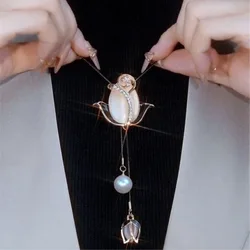 Fashion Opal Tulip Flower Long Necklaces & Pendants for Women Maxi Collier Femme Statement Colar Accessories Jewelry 2026