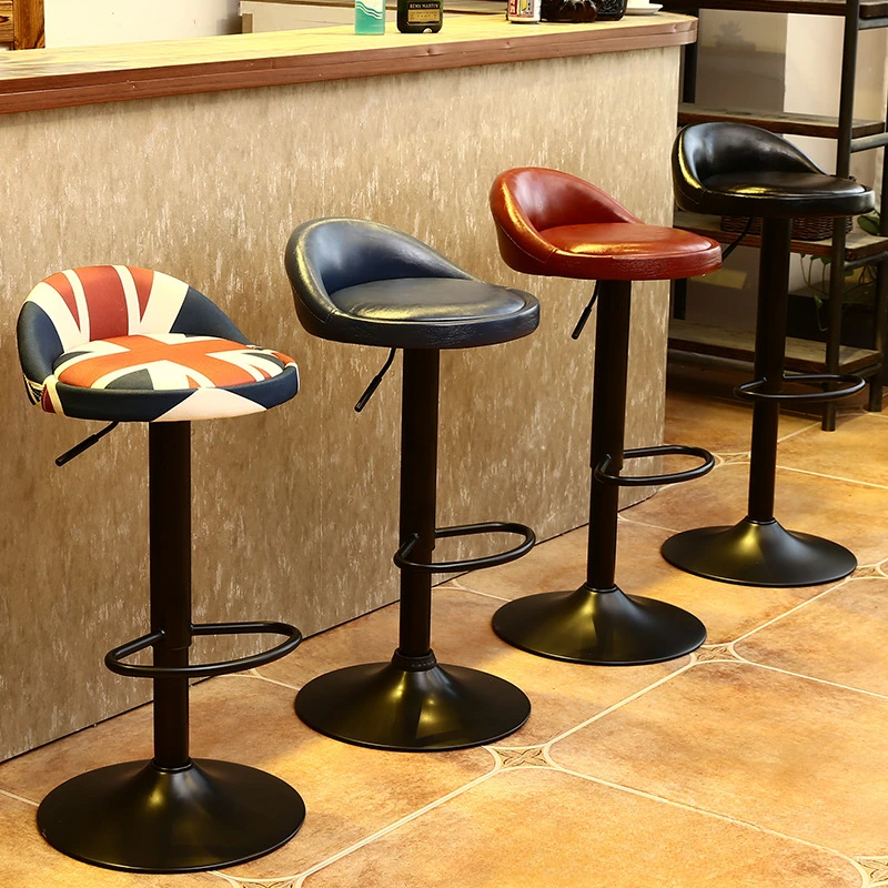 Iron Art Bar Chair Elevating High Chair Rotating Bar Bench Backrest Simple High Bench Front Desk Rotating Chair Island Table