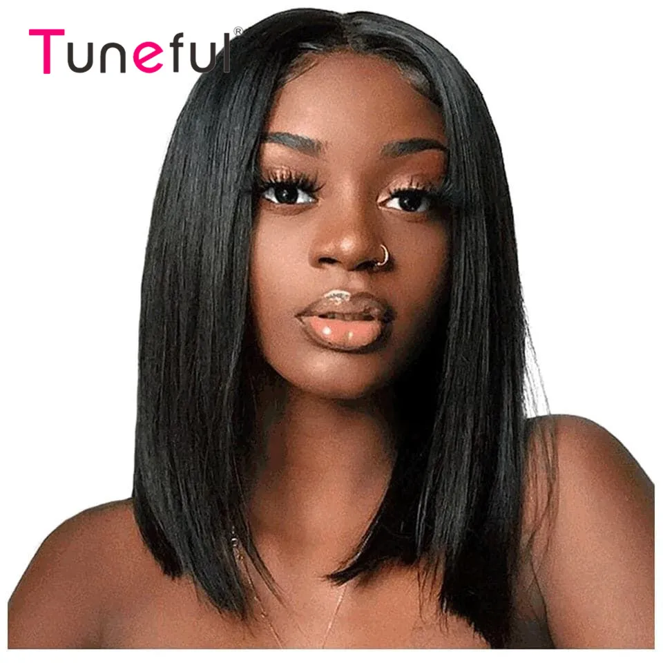 

Tuneful 180% Density Human Hair Wigs For Women Silky Bone Straight Pre Pucked Short Bob Lace Frontal Human Hair Wigs