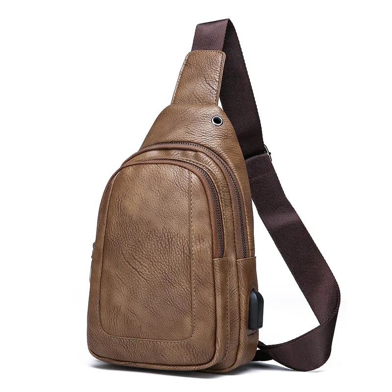 Leather Layer Men's Luxury Chest Bag， Men's Shoulder Bag ，Crossbody Chest Small Backpacks