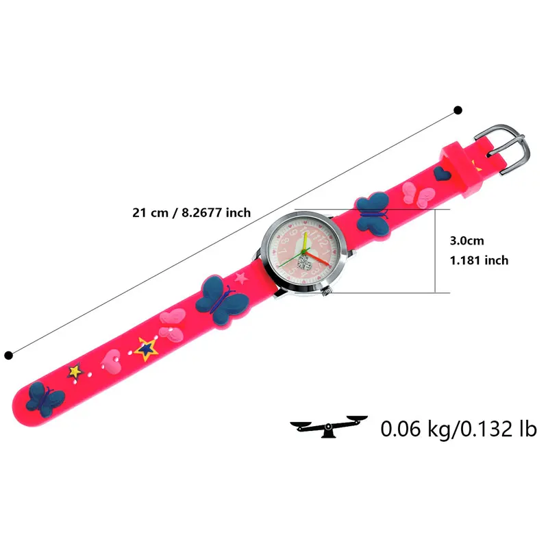 Correa de reloj de silicona de dibujos animados de mariposa 3D, reloj para niños, rosa, blanco, esfera pequeña, reloj deportivo para niños y niñas