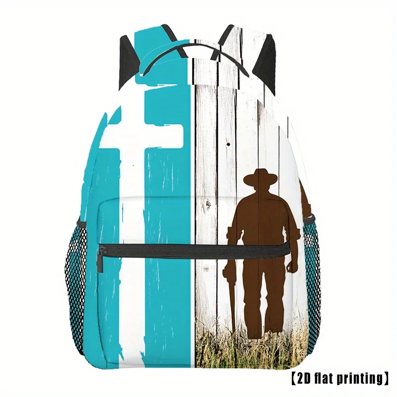 Large Capacity Turquoise Blue White Western Cowboy Print Backpack for Men Women Durable Lightweight School Bag