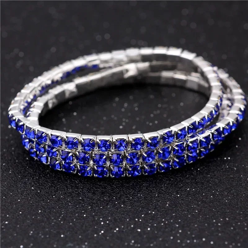 Single Rows Crystal Bridal Wedding Bracelet 925 Stering Silver Blue Crystal Bracelet Rhinestone Bracelet