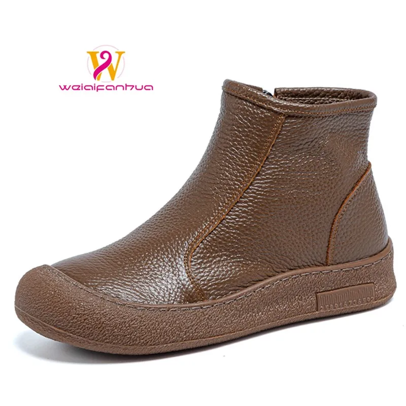 Ladies' Ankle Boots 2025 Top Layer Cowhide High-top Women's Leather Boots Flat Ankle Boots Jean Shoes for Women