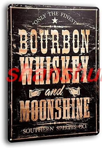 Bourbon Whiskey Moonshine Retro Weathered Wall Decor Bar Man Cave Metal Tin Sign 8 x 12 inches sign
