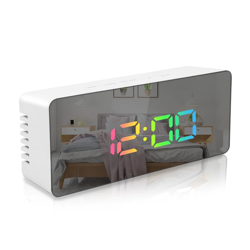 Mirror Alarm Clock Temperature Date 2 Display Mode Night Mode Snooze Table Clock 3 Level Brightness USB LED Digital  Clock