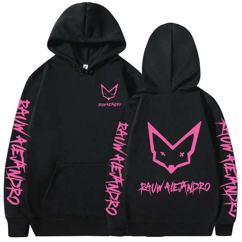 Rauw Alejandro Pink Logo Print Hoodies Men Women Clothing Harajuku Aesthetic Pullovers Fashion Hip Hop Long Sleeve Sweatshirts