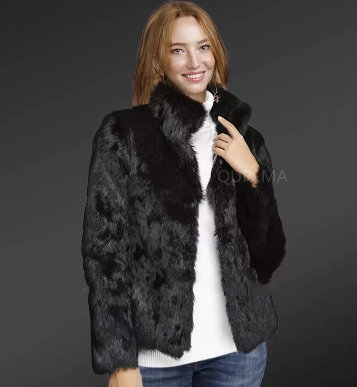 2023 Women\'s Genuine Rabbit Fur Jacket 100% Genuine Rabbit Fur Jacket Winter Warm and Fashionable European Street Style