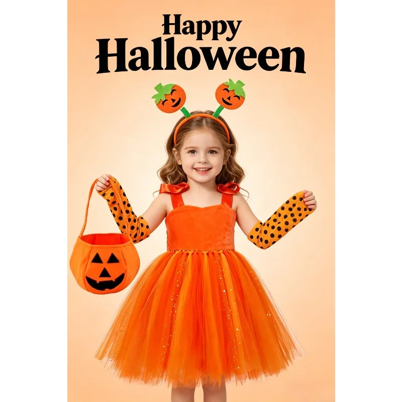 

Halloween Pumpkin Tutu Tulle Dress Candy Bag Cosplay Carnival Holiday Birthday Party Stage Performance Fancy Dress Costume
