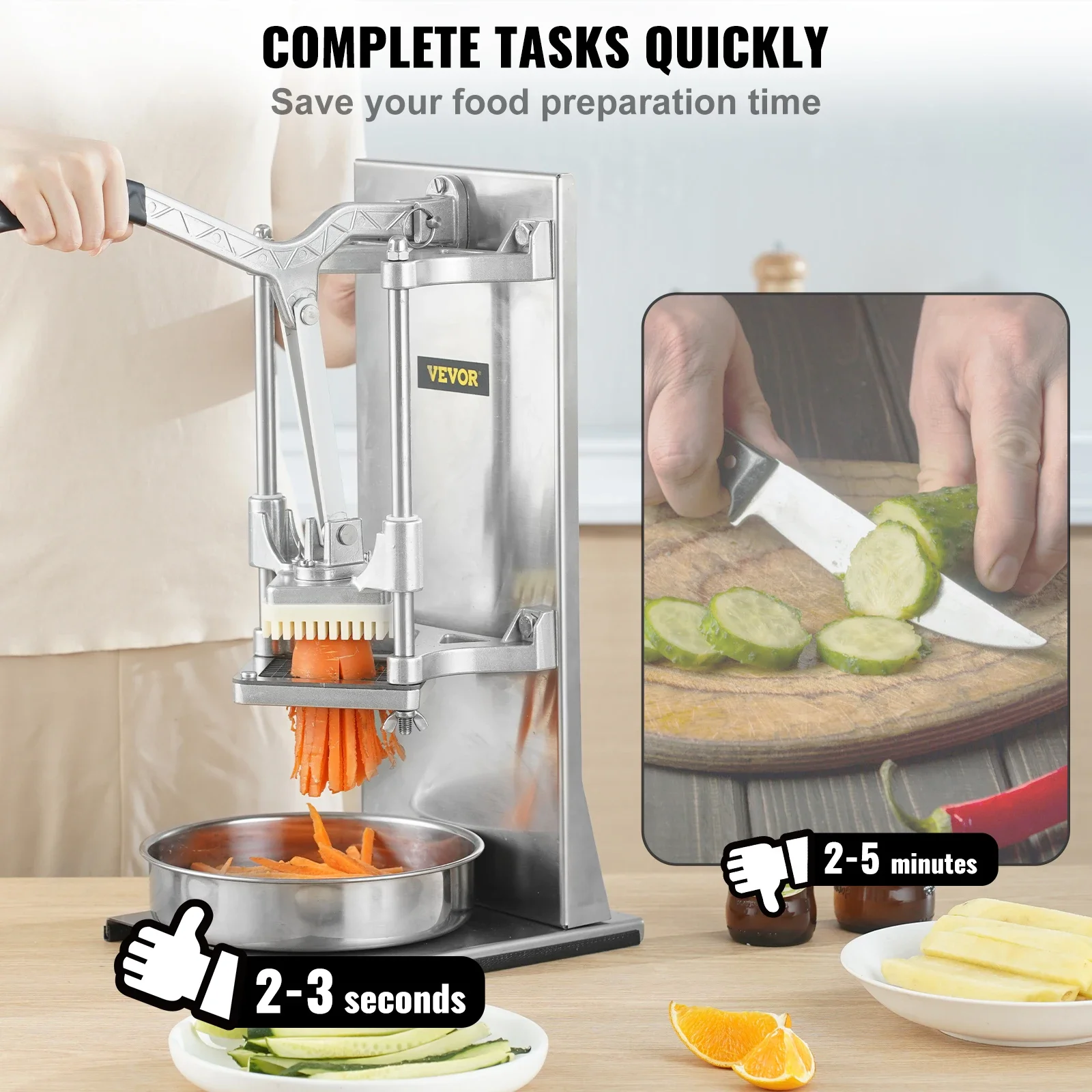 Commercial French Fry Cutter SucceBuy with 4 Replacement Blades for Potato & Lemon, Extended Handle
