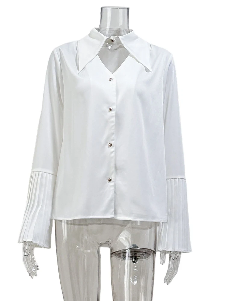 Parc Fee Fashion Loose White Office Women Blouse 2025 Casual Lapel Long Sleeve Shirts Elegant Chic Solid Top Female Clothing