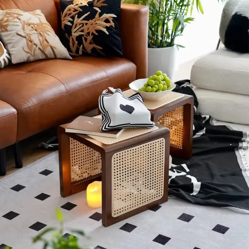 Vintage Rattan Vanity Stool, Solid Wood Low-Rimmed Chair, Durable Shoe Change Seating, Rustic Wooden Doorstep Stool.