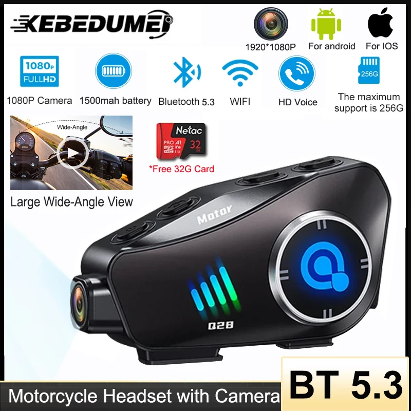 

Bluetooth Motorcycle Helmet Headset 1080P Video Dashcam Wireless Camera Recorder BT5.3 DVR Music Handsfree Call HD Headphone