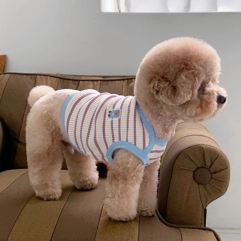 Striped Cubs Dog Clothes Thin Pet Vest Bichon Pomeranian Summer Clothes Teddy Casual T-Shirt Cool Pet Supplies