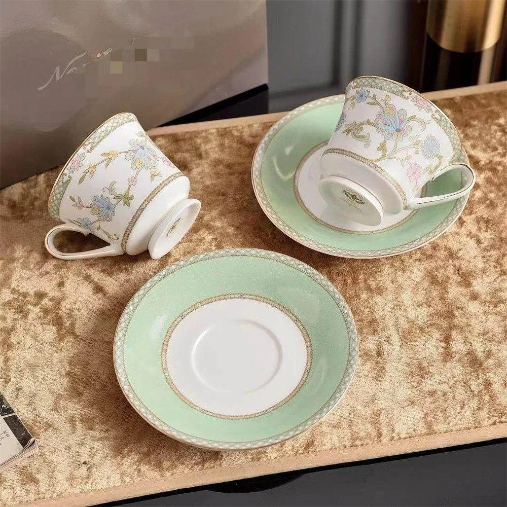 American-Style Bone China Coffee Cup And Saucer Gift Set Kitchen Supplies Rose Plant Print Double Cup And Saucer Pastoral Style
