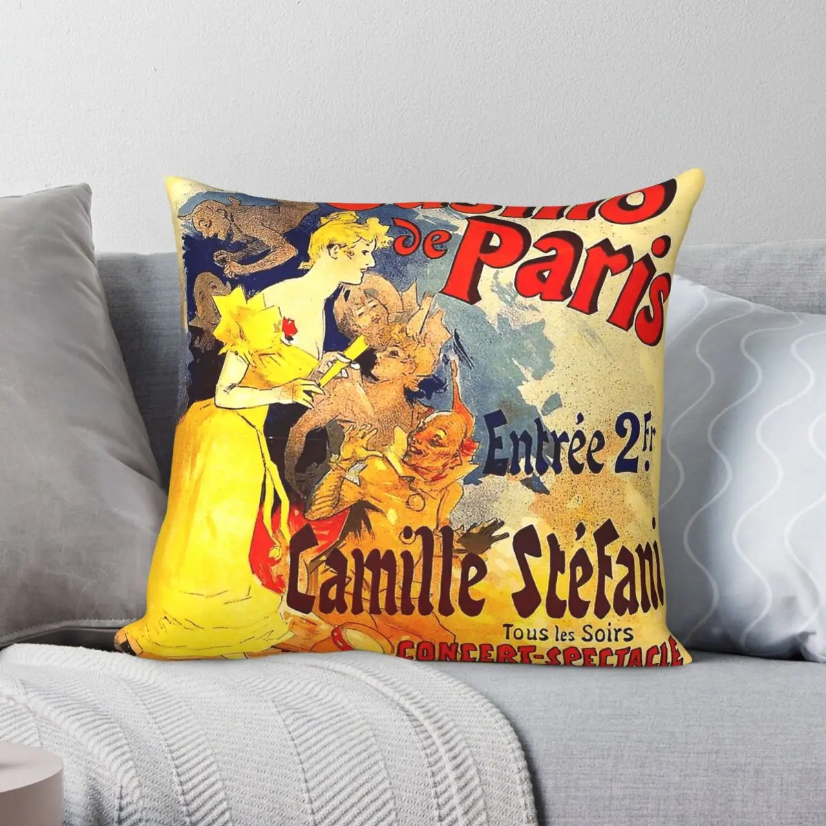 French Casino De Paris Jules Cheret Square Pillowcase Polyester Linen Velvet Pattern Zip Decor Car Cushion Cover 18