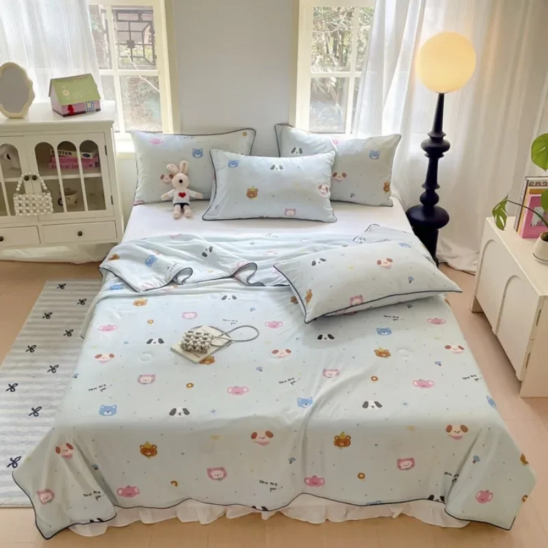 

2025 new printed cool silk summer quilt three-piece summer cool quilt air conditioner quilt cool sleep experience washable