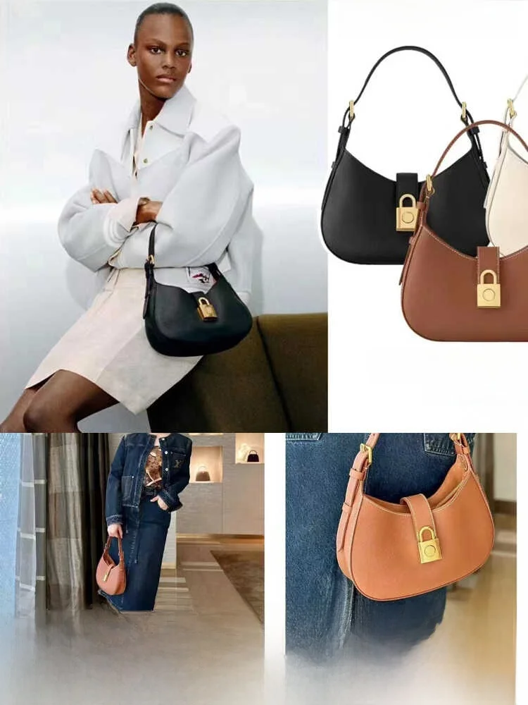 

LowKey oulder Bag Soft Cowhide Lo Ladies Handbag Single oulder Bag Versatile Moon Tooth Bag Faionable European Sle