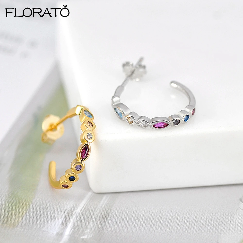 Big C Stud Earrings 925 Sterling Silver Ear Needle Earrings for Women Minimalist Colorful Crystal Earrings Fashion Jewelry Gifts