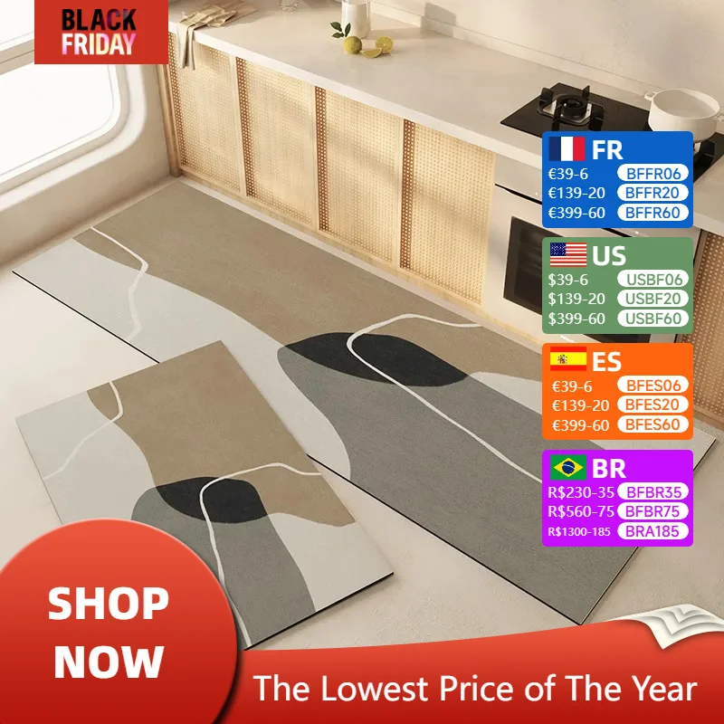 Kitchen Carpet Absorbent Non-slip Floor Mat Soft Diatom Mud Home Decoration Long Area Rug Bathroom Laundry Room Decor Foot Mats