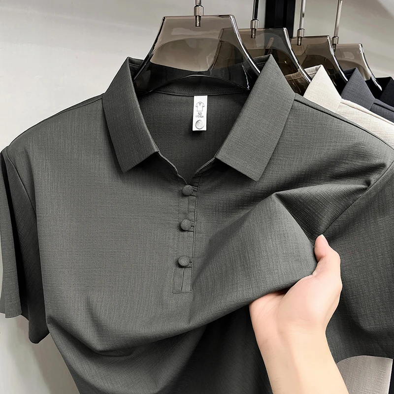 Personality button short sleeve men's polo shirt luxury retro summer comfort breathable casual new fashion solid color T-shirt