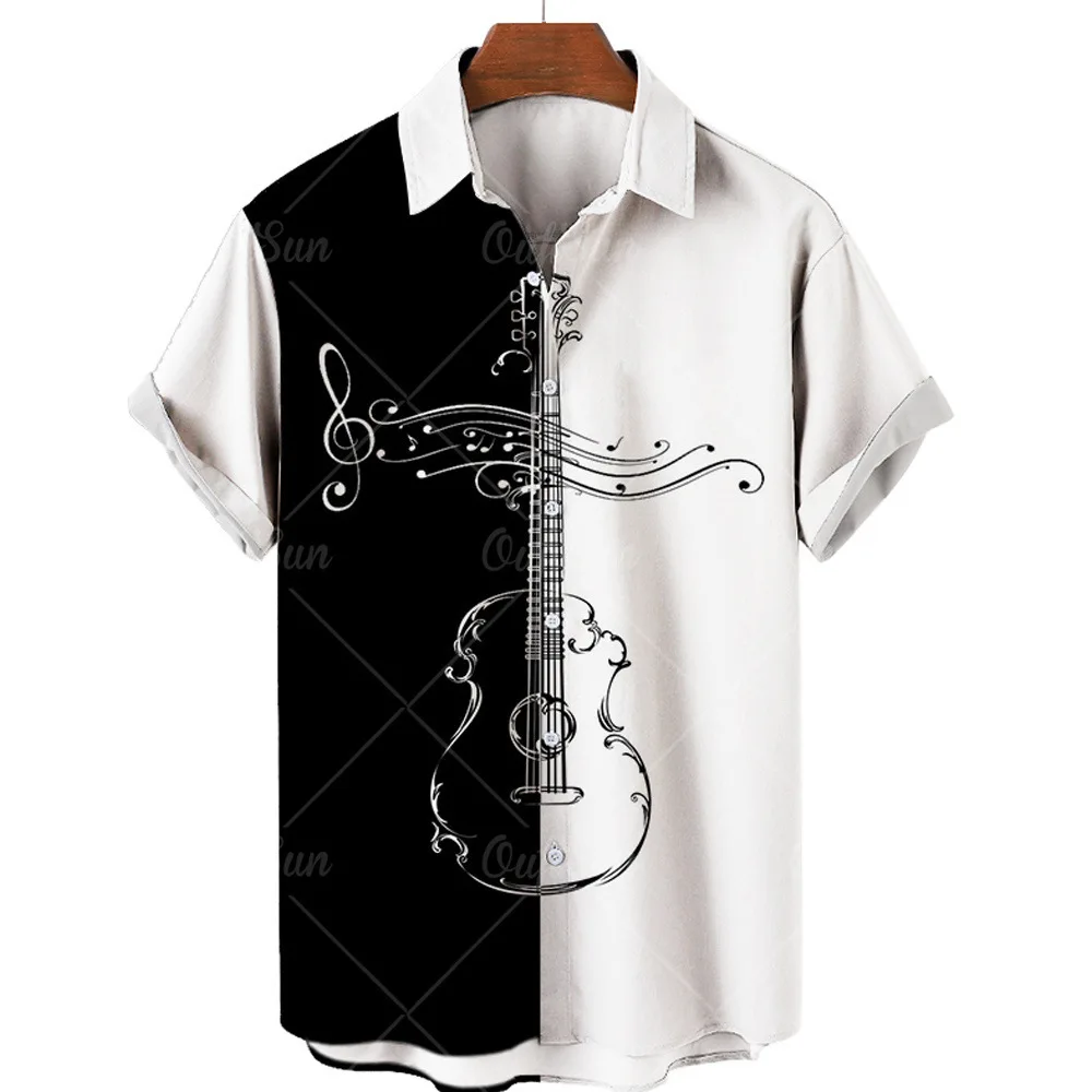 Camisas de playa con estampado 3d de instrumentos musicales para hombre, blusas hawaianas, camisa de solapa, Camisas de Cuba, ropa para hombre