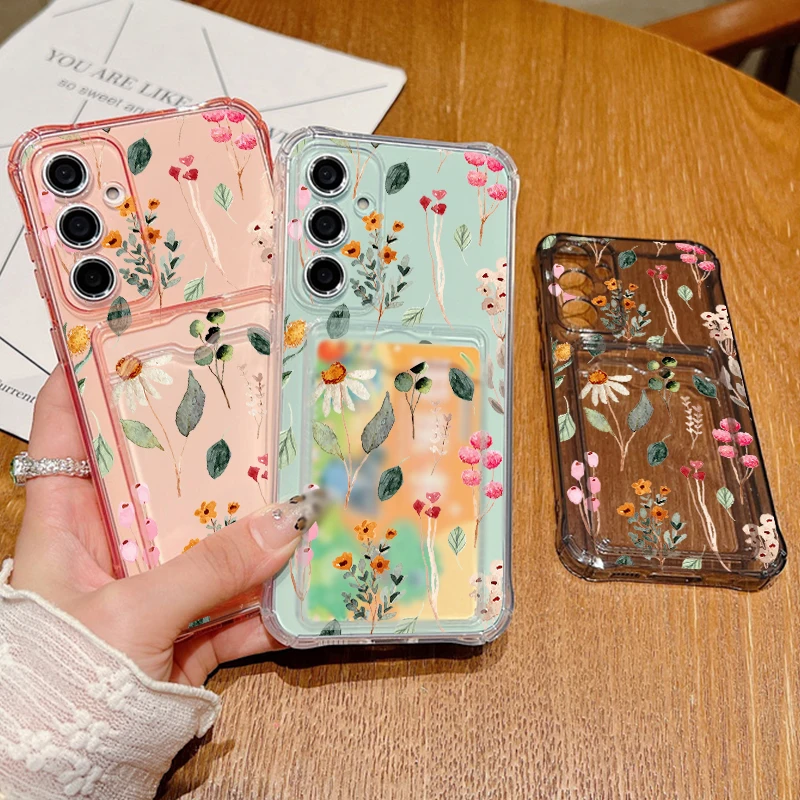 Card Slot Flower Buds Case For Samsung Galaxy S24 S26 S23 S22 S25 Ultra Edge S21 FE A34 A15 A25 A35 A16 A36 A56 A55 A54 5G Capa