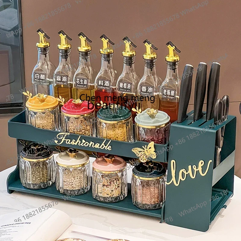 cn8350 LHY zq Kitchen Supplies Spice Rack Household Table Top Oil, Salt, Sauce and Vinegar Seasoning Rack Knife Rack Storage Rac
