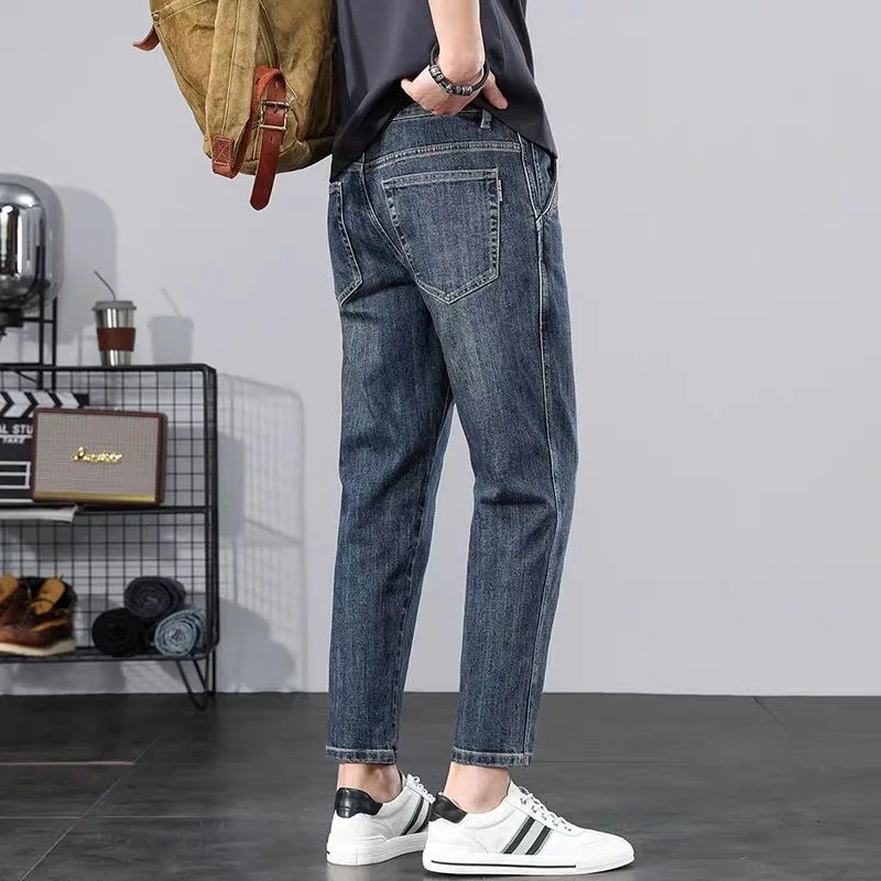 Spring Autumn Casual Jeans for Men Slim Stretch Denim Jeans with Diagonal Pockets New Luxury Clothing Designer Pants for Male