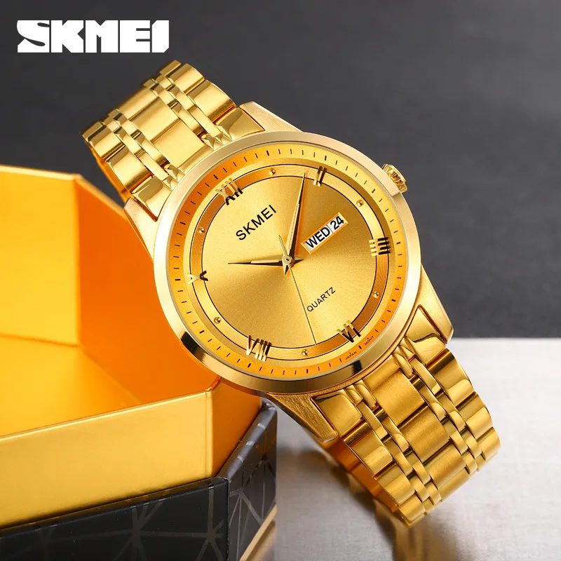 Skmei التجارة الخارجية في الهواء الطلق الترفيه مزدوجة التقويم الرجال ساعة كوارتز الأعمال الصلبة الرجال الصلب حزام ساعة