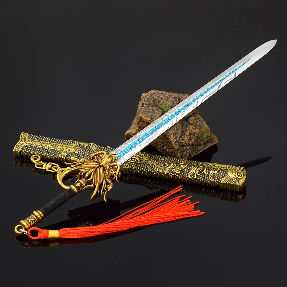 22cm Cold Weapon Model 2024 Zodiac Sword Ancient Weapons Golden Dragon Sword Metal Katana Cosplay Keychains Unedged Safe Gifts