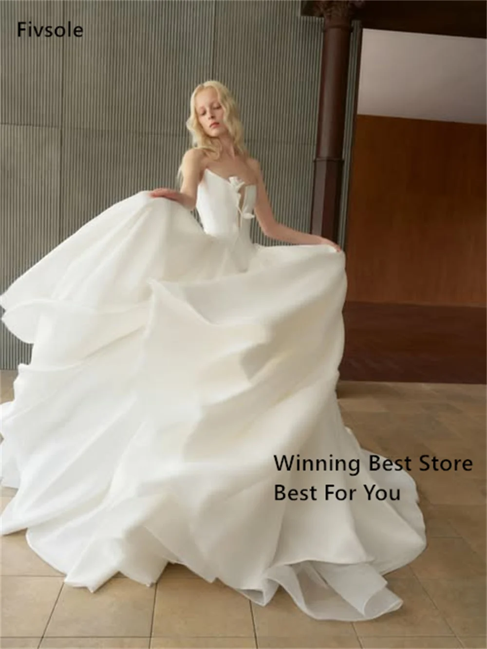 Fivsole Ivory Heavy Satin Wedding Dresses Strapless Bridal Dress 3D Floral Detail Bride Gown 2026 Customized