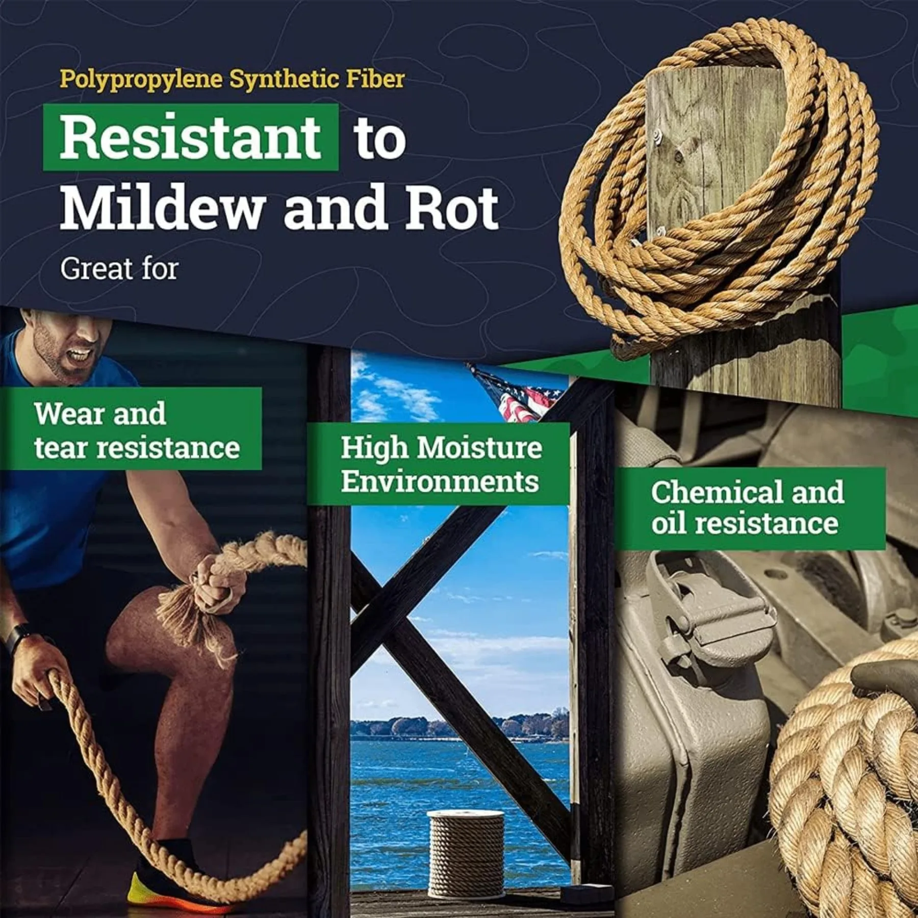 Витая веревка ProManila — UnManila, витая 3-прядная уличная веревка, легкая синтетическая веревка для проектов DIY, морской пехоты