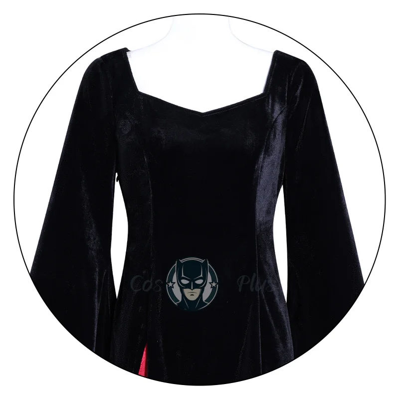 Morticia-Disfraz de Cosplay, bata negra, conjunto de peluca, vestido gótico para mujer, falda larga, fiesta de disfraces de Halloween Vintage para adultos