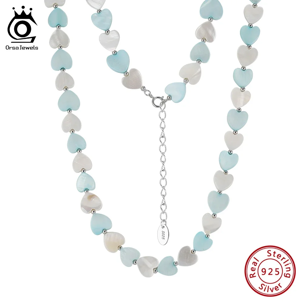 ORSA JEWELS Natural Heart Shape Shell Choker Chain Necklace for Women 925 Sterling Silver Shell Jewelry Party Gifts PSN11