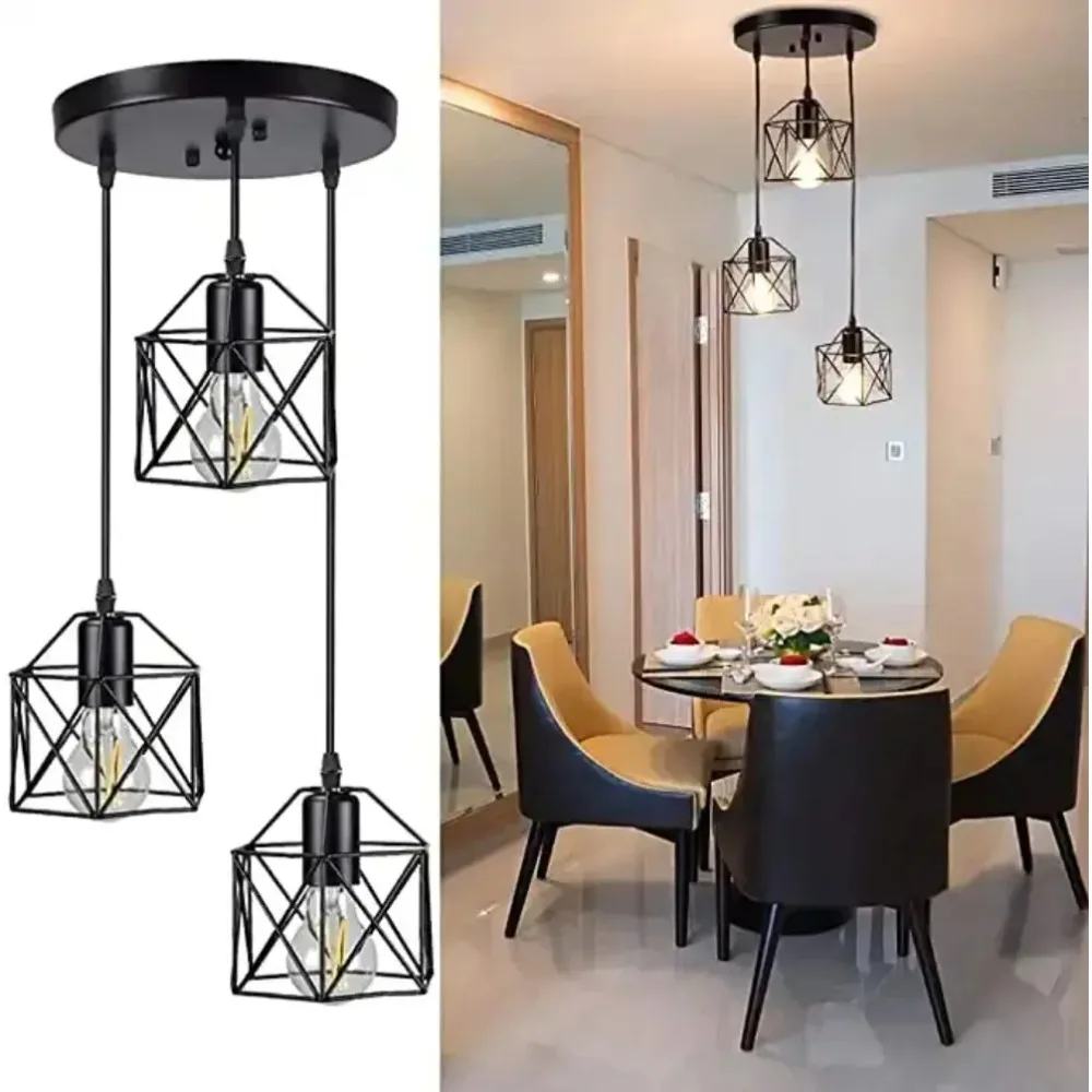 Vintage LED Pendant Lamp Lighting Fixture E27 Black Indoor Home Pendant Lighting for Dining Room Table Retro Mid Century
