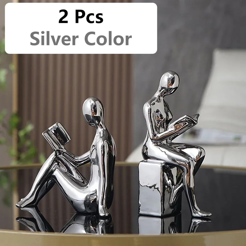 2 Pcs Modern Abstract Figures Figurines For Home Interior Decoration Luxury Decorative Fake Book Stand For Living Room Decor