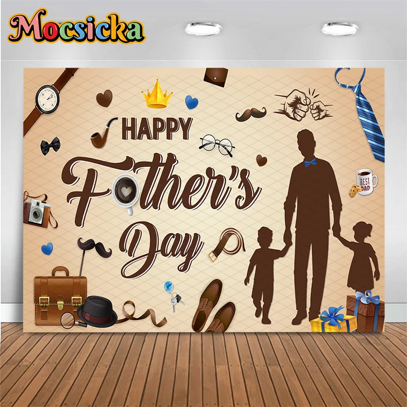 Mocsicka Happy Father's Day Backdrop Beige Brown Photography Background Family Party Decoration Studio Shooting Prop Photo Booth