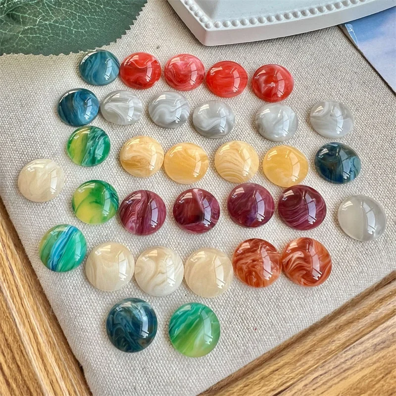 Wholeasle 100pcs/lot 14mm color pattern print geometry rounds shape resin cabochon beads diy jewelry garment hair accessory