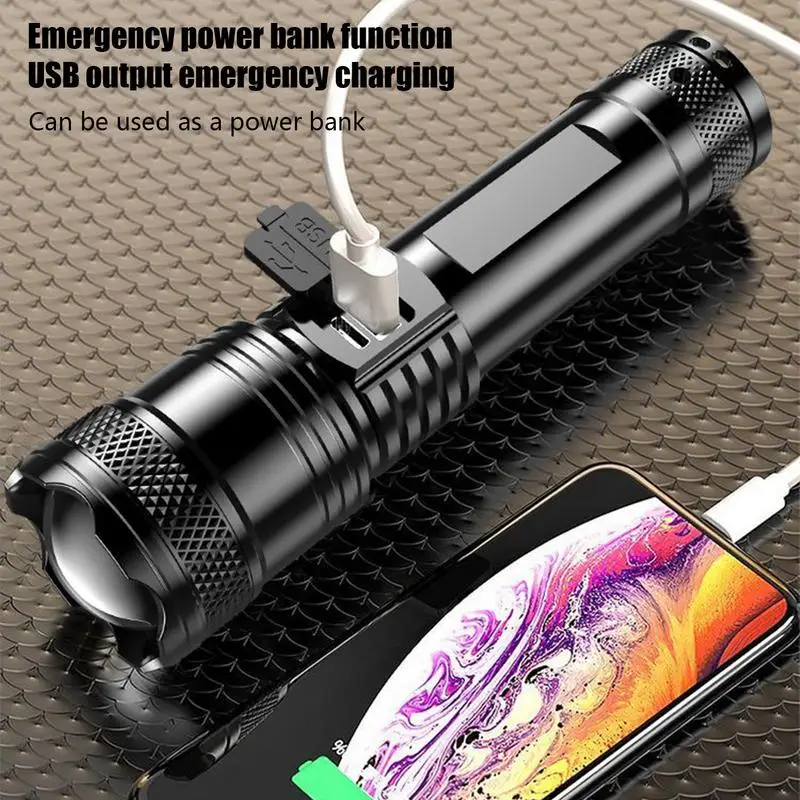 Lanterna LED Lanterna de acampamento com zoom recarregável Flash Lights Tocha 3 modos 250000   Lumens altos à prova d'água para camping