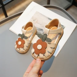 Toddler Girls Sandals Summer New Cute Children's Princess Flower Flat Sandals Fashion Sweet Kids Versatile Walking Beach Shoes