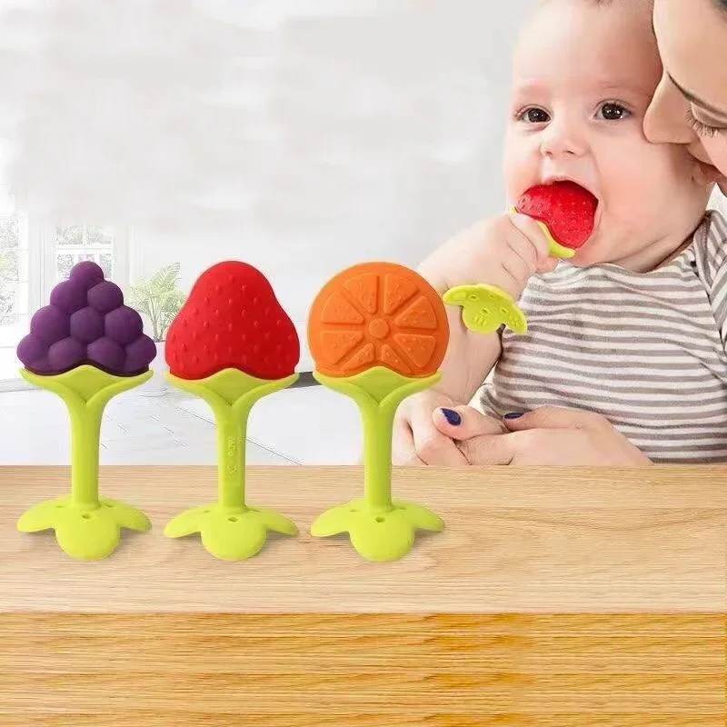 

Baby Teething Toys Fruit Shaped Chew Stick for Infants, Safe Silicone Gum Relief BPA-Free Washable Boilable Stop Hand Eating