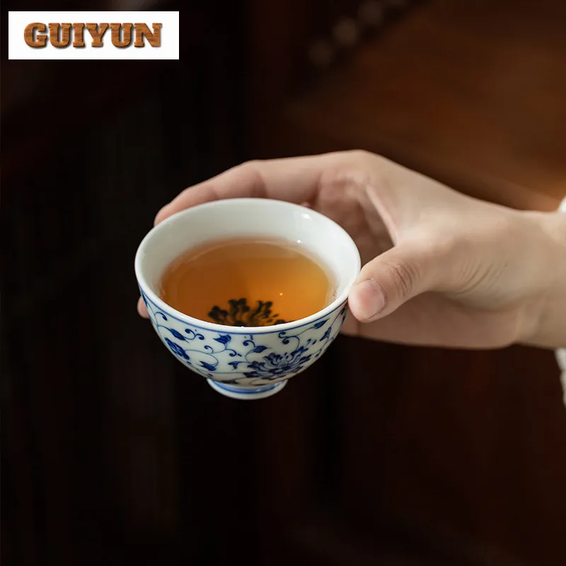90 مللي ريترو الأزرق والأبيض فنجان الشاي اليدوية وعاء الشاي مجموعة من أكواب الشاي تذوق رائحة كوب تشازان ماستر أكواب الشاي الديكور