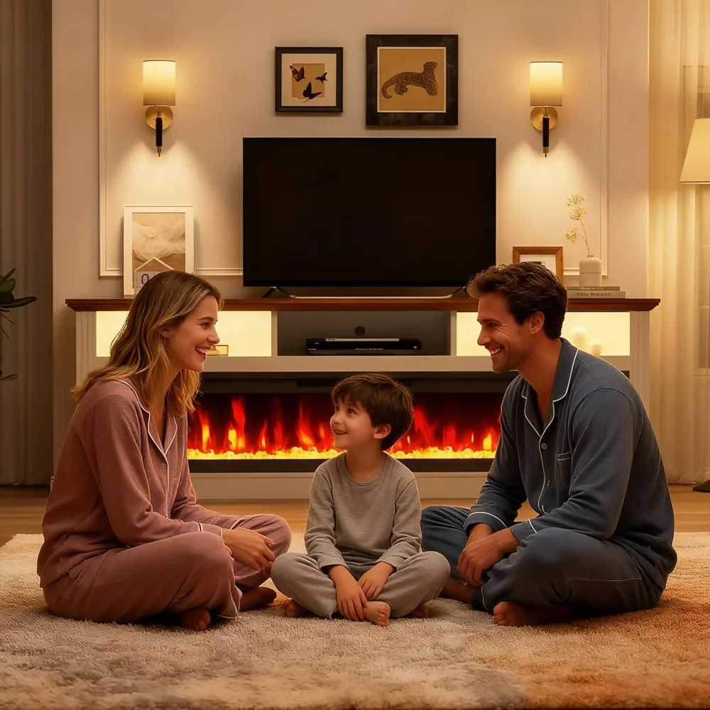 Suporte de TV de mídia moderno de 58" com lareiras de 52" Armários de armazenamento para centro de entretenimento com luz LED para casa