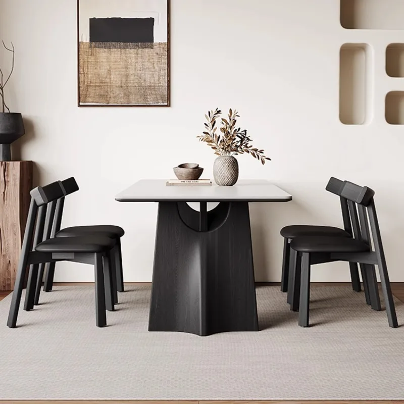 

Solid wood dining table, rectangular small apartment household pure white rock slab dining table