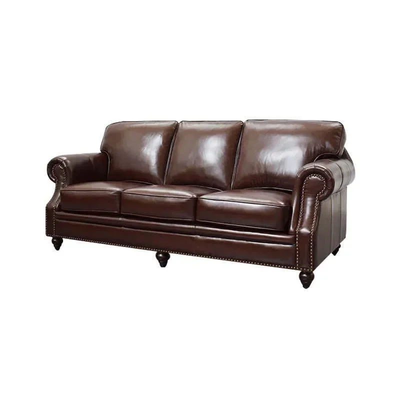 

American leather sofa, small apartment living room retro single and double three-person oil wax leather simple
